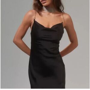 Urban Outfitters Black  Satin Dress with Gold Chain Straps
